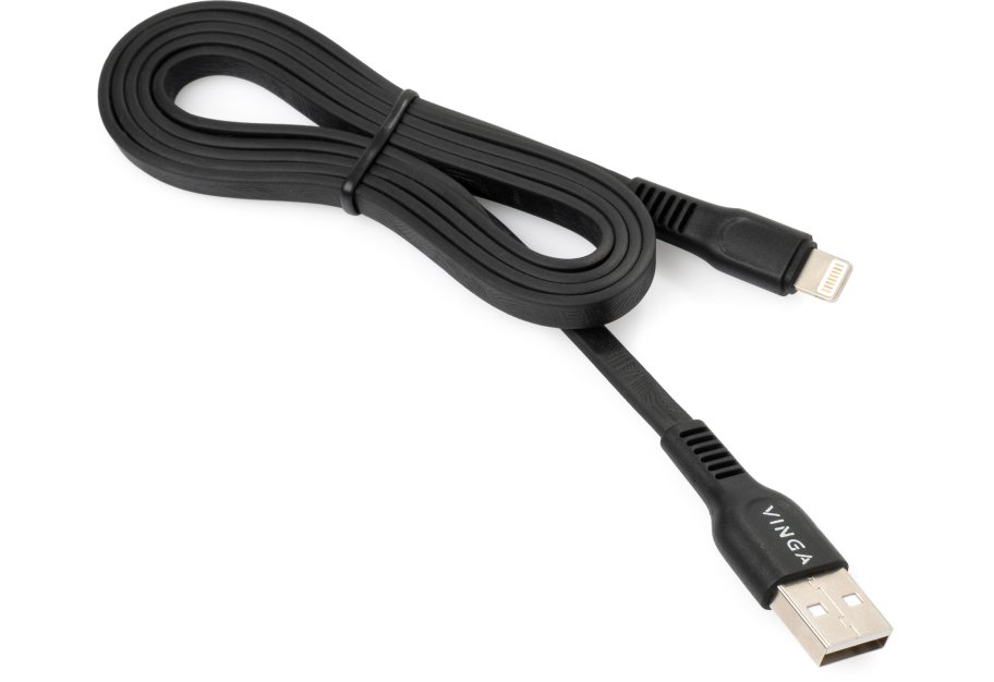 Дата кабель USB 2.0 AM to Lightning 1.0m flat art TPE back Vinga (VCPDCLFTPE1BK)