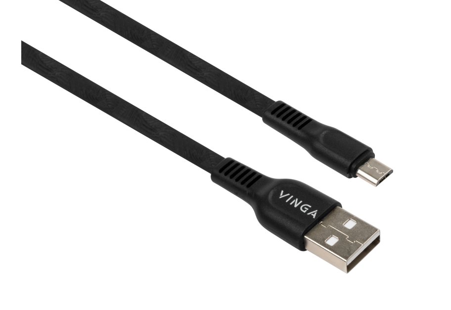 Дата кабель USB 2.0 AM to Micro 5P 1.0m flat art TPE back Vinga (VCPDCMFTPE1BK)