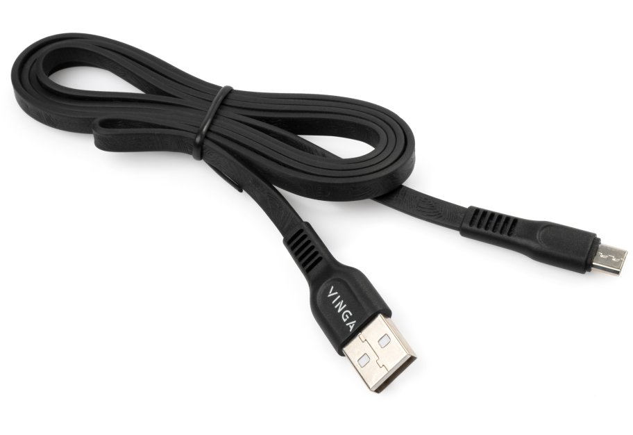 Дата кабель USB 2.0 AM to Micro 5P 1.0m flat art TPE back Vinga (VCPDCMFTPE1BK)