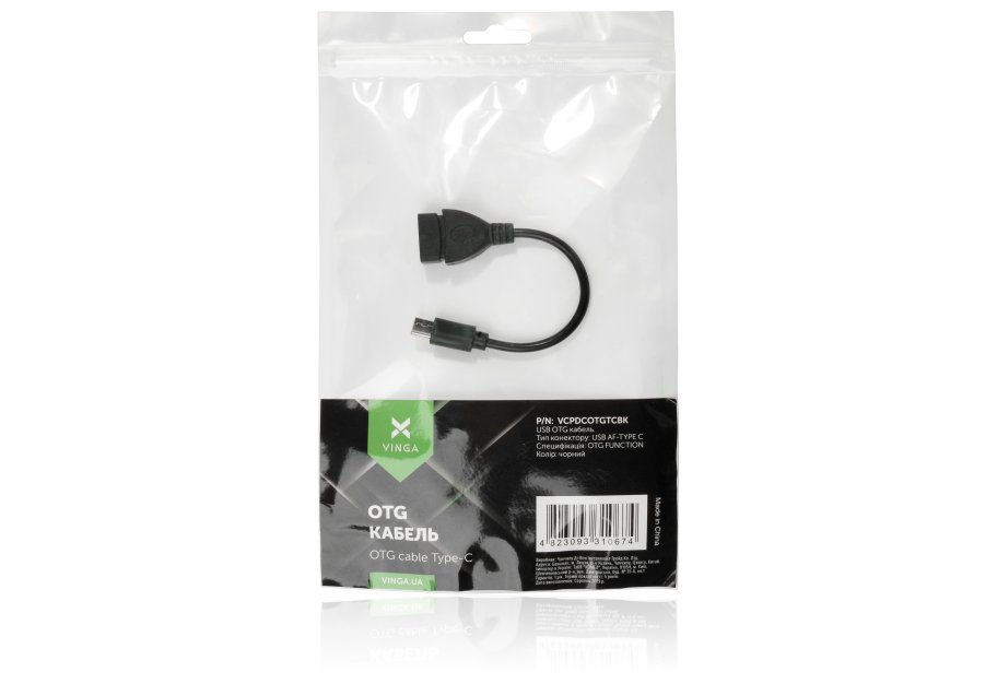 Перехідник OTG USB 2.0 AF to USB-C 0.1m Vinga (VCPDCOTGTCBK)