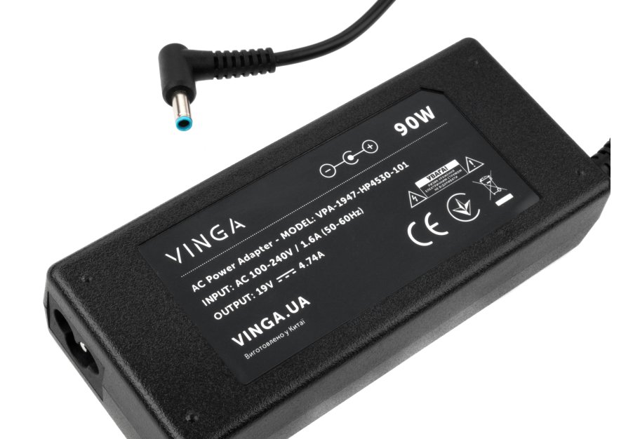 Блок живлення до ноутбуку Vinga HP 90W 19V 4.74A 4.5*3.0 (VPA-1947-HP4530-101)