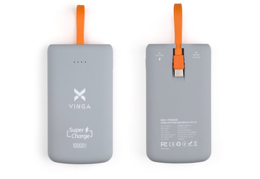 Батарея універсальна Vinga 10000 mAh SuperQC soft touch w/cable 22.5W dark grey (VPB1SQSCDG)