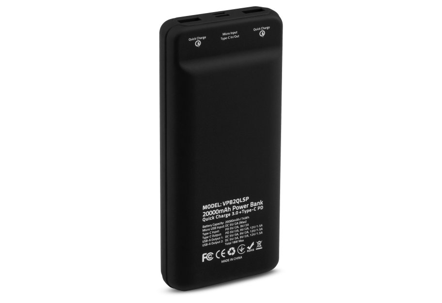 Батарея універсальна Vinga 20000 mAh QC3.0 Display soft touch black (VPB2QLSBK)