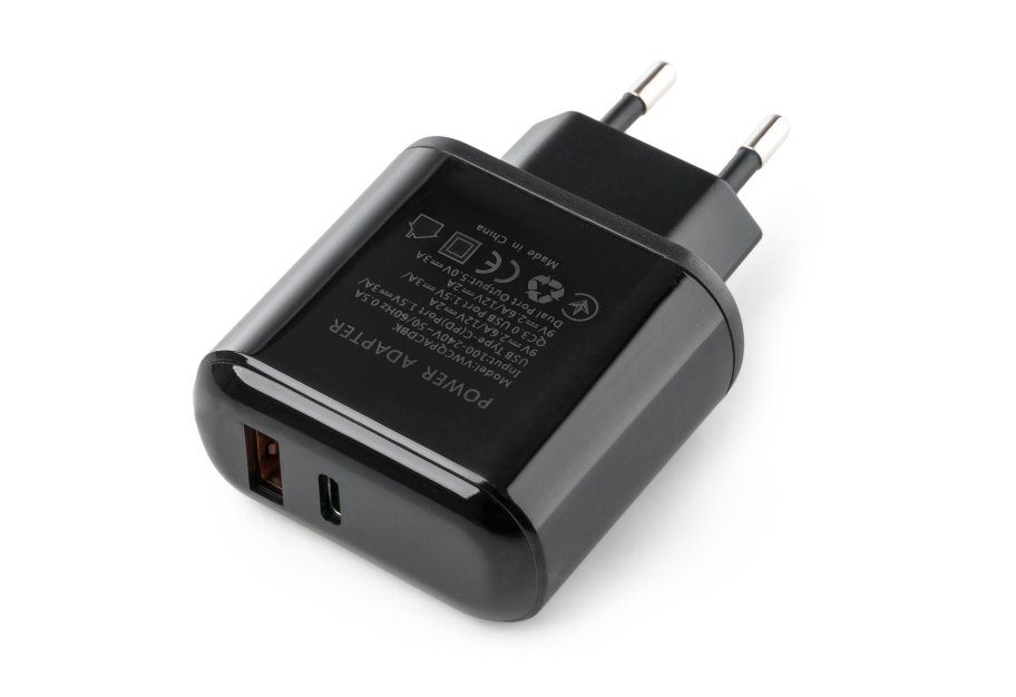 Зарядний пристрій Vinga 2 Port QC3.0+PD Display Wall Charger (VWCQPACDBK)