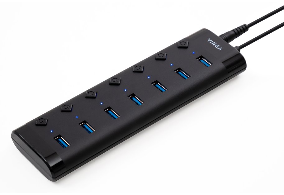 Концентратор Vinga USB3.0 to 7*USB3.0 1m cable with Switch and Power Adapter (VHA3A7B)