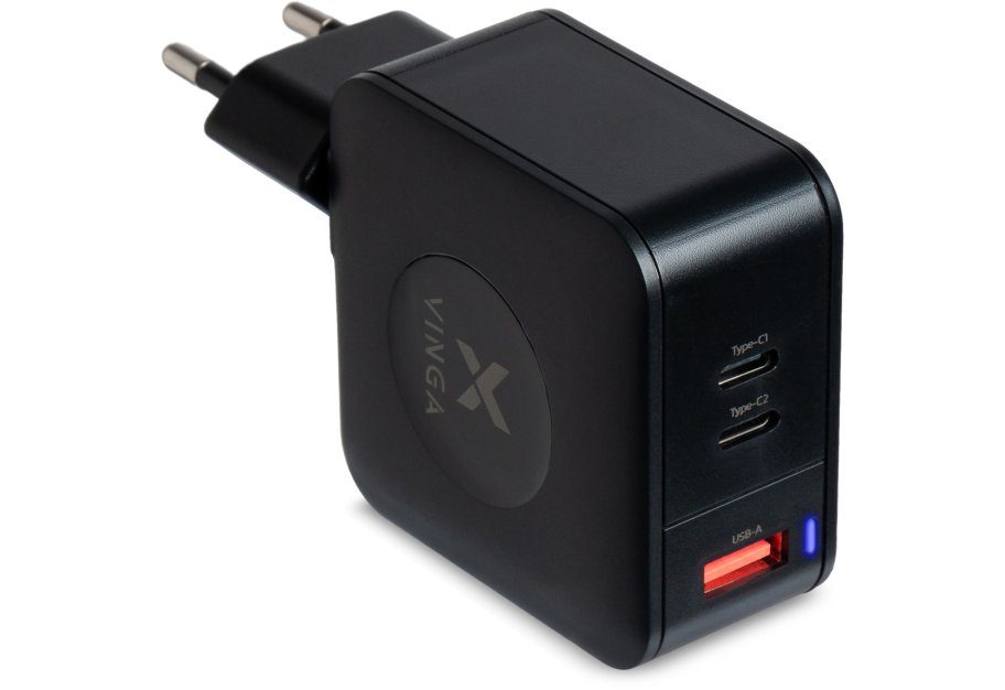 Зарядний пристрій Vinga GaN 65W PD+QC 2C1A ports Wall Charger (VCHG65)