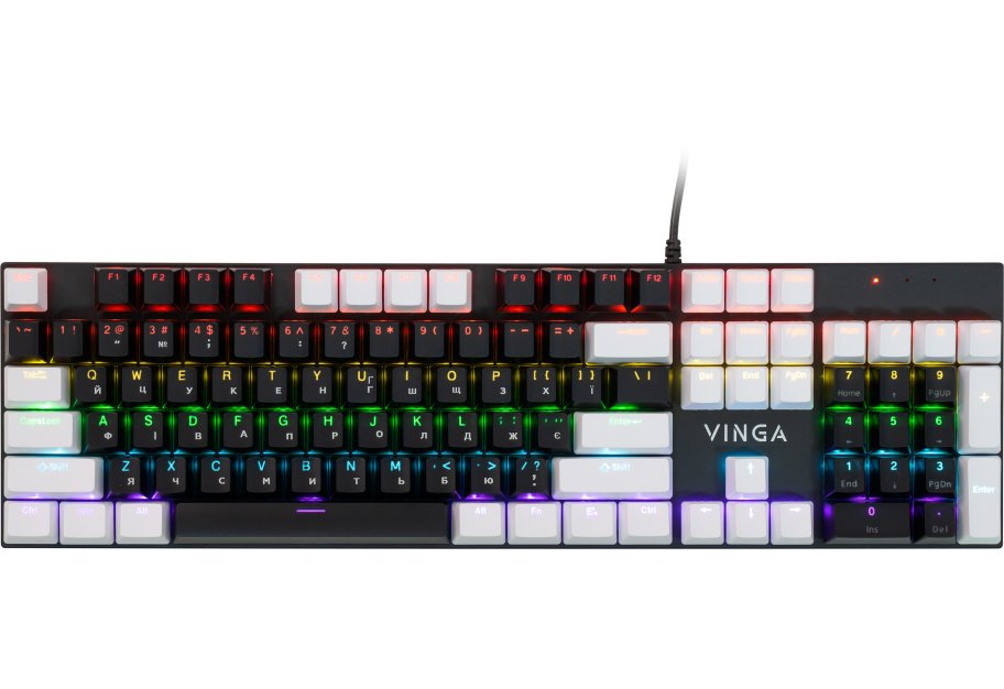 Клавіатура Vinga KBGM-095 LED Brown Switch USB White/Black (KBGM-095BR White/Black)
