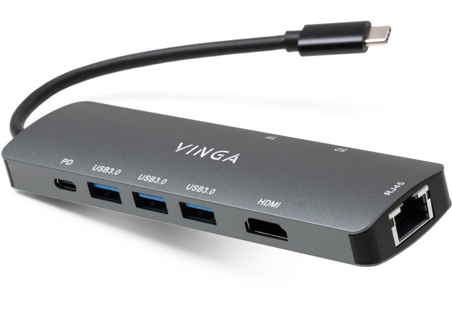 Hub Vinga USB-C 3.1 to HDMI+RJ45_1Gbps+3xUSB3.0+SD/TF+PD100W (VHYC8)