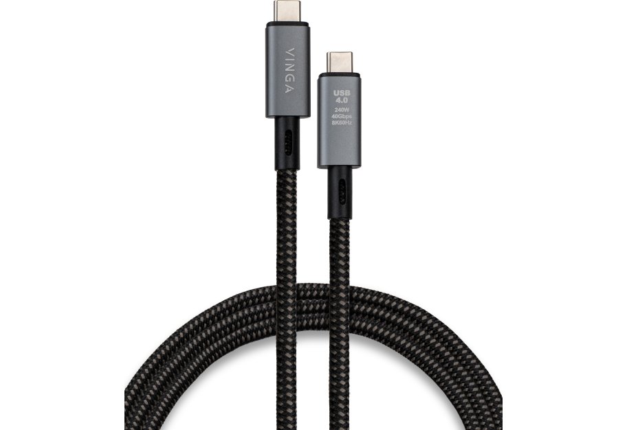 Дата кабель USB-C to USB-C 0.8m USB4 240W 40GBps 8K60Hz Nylon Vinga (VCPDCU4)