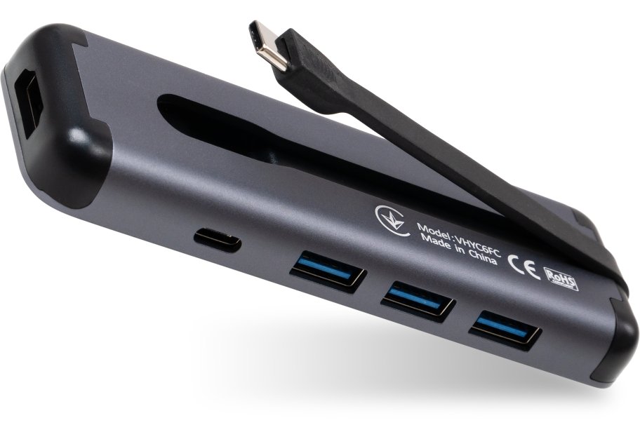 Концентратор Vinga USB-C 3.1 to HDMI+3xUSB3.0+PD100W+USB-C foldable cable (VHYC6FC)