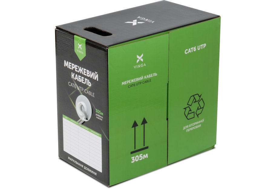 Кабель мережевий Vinga UTP Cat6 CCA 4 pairs 305 m (VCDCU6CA305)