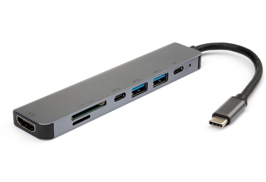 Концентратор Vinga Type-C to 4K HDMI+2*USB3.0+SD+TF+PD+USB-C 3.1 Gen1 aluminium (VCPHTC7AL)