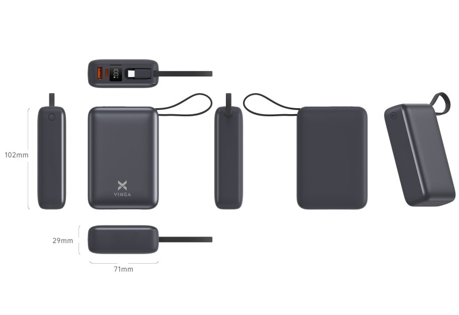 Батарея універсальна Vinga 20000 mAh 45W Display Cable (VPBB2045C)