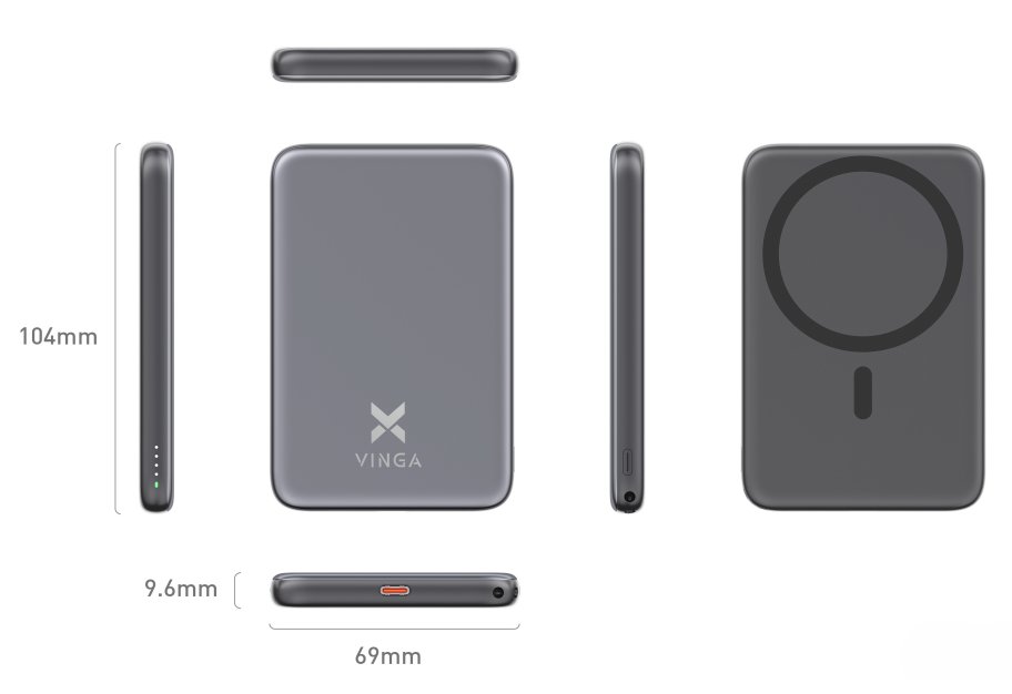 Батарея універсальна Vinga 5000 mAh 20W/15W Wireless (VPBB520WL)