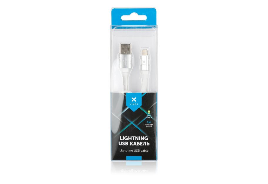 Data cable USB 2.0 AM to Lightning 1m flat white Vinga (VRC101WHI)