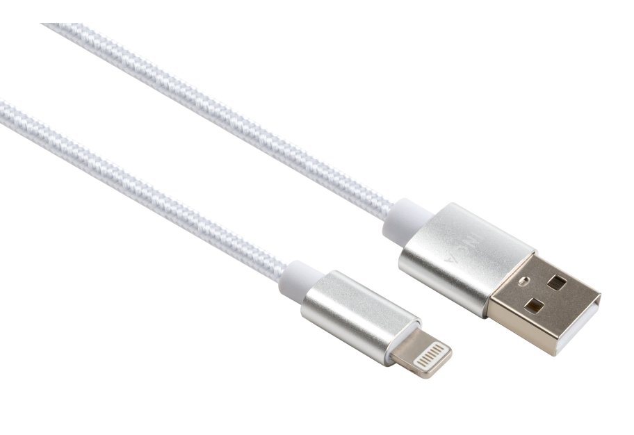 Дата кабель USB 2.0 AM to Lightning 1m nylon silver Vinga (VCPDCLNB1S)