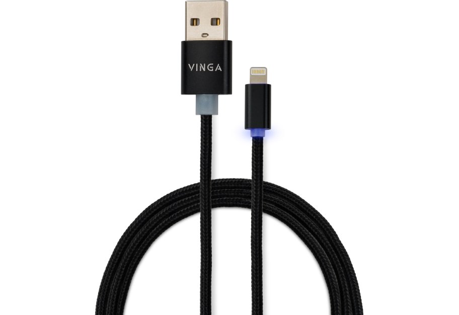 Дата кабель USB 2.0 AM to Lightning 1m LED black Vinga (VCPDCLLED1BK)