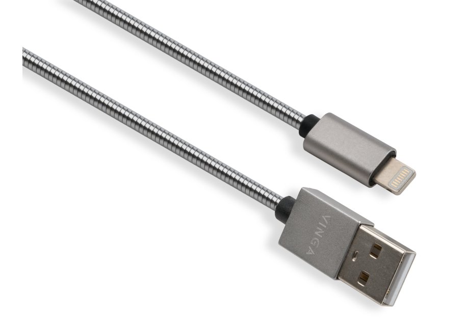 Data cable USB 2.0 AM to Lightning 1m stainless steel silver Vinga (VCPDCLSSJ1S)