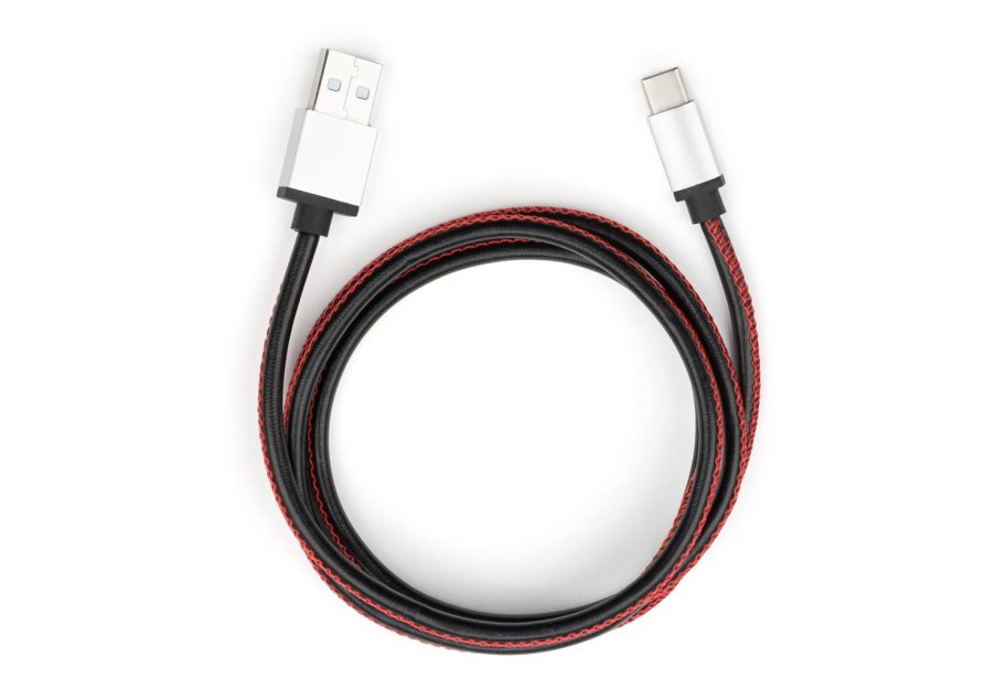 Data cable USB 2.0 AM to USB-C 1.0m pu leather black Vinga (VCPDCTCLS1BK)