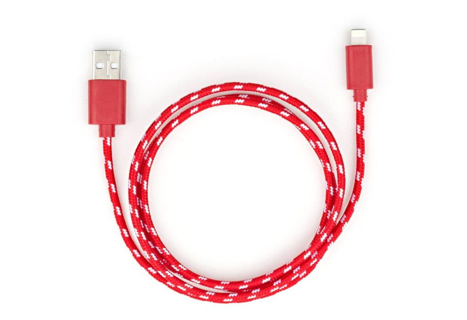Дата кабель USB 2.0 AM to Lightning 2color nylon 1m red Vinga (VCPDCLNB31R)