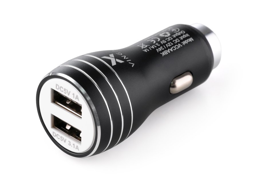 Зарядний пристрій Vinga Dual USB Car Charger aluminium 15.5W Max (VCCAABK)