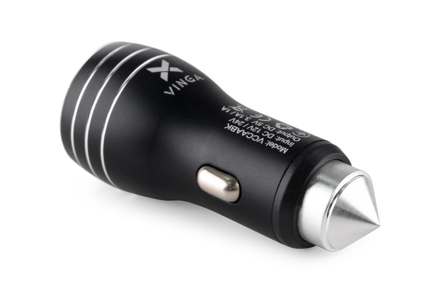 Зарядний пристрій Vinga Dual USB Car Charger aluminium 15.5W Max (VCCAABK)