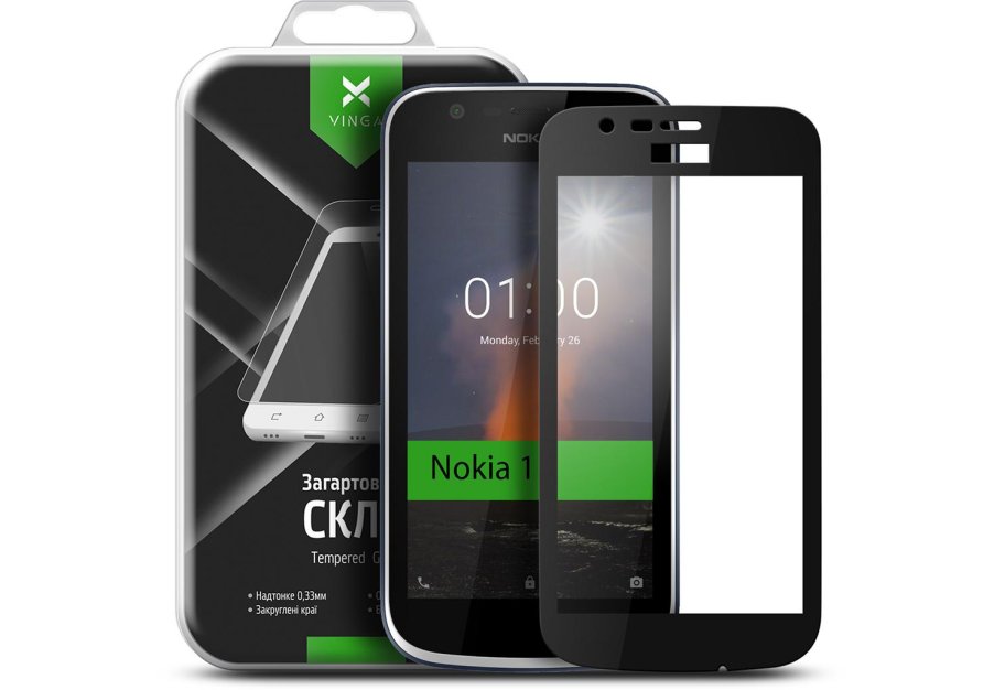 Скло захисне Vinga для Nokia 1 Black (VTPGS-N1B)