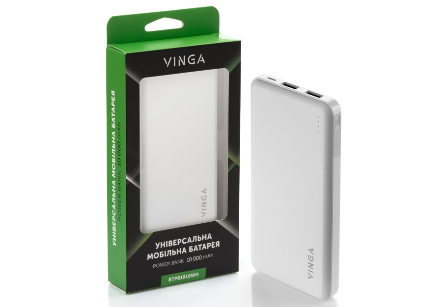 Батарея універсальна Vinga 10000 mAh white (BTPB1910WH)