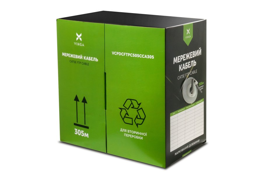 Кабель мережевий Vinga FTP Cat5e CCA 305 m (VCPDCFTPC505CCA305)