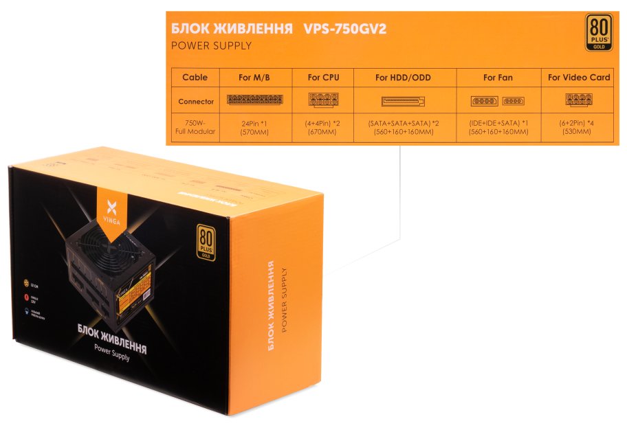 Блок живлення Vinga 750W (VPS-750GV2)