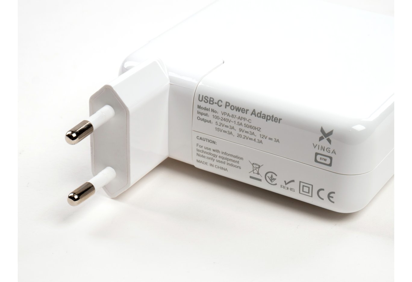 Блок живлення до ноутбуку Vinga Apple 87W 5.2V3A/9V3A/12V3A/15V3A/20.2V4.3A USB-C (VPA-87-APP-C)