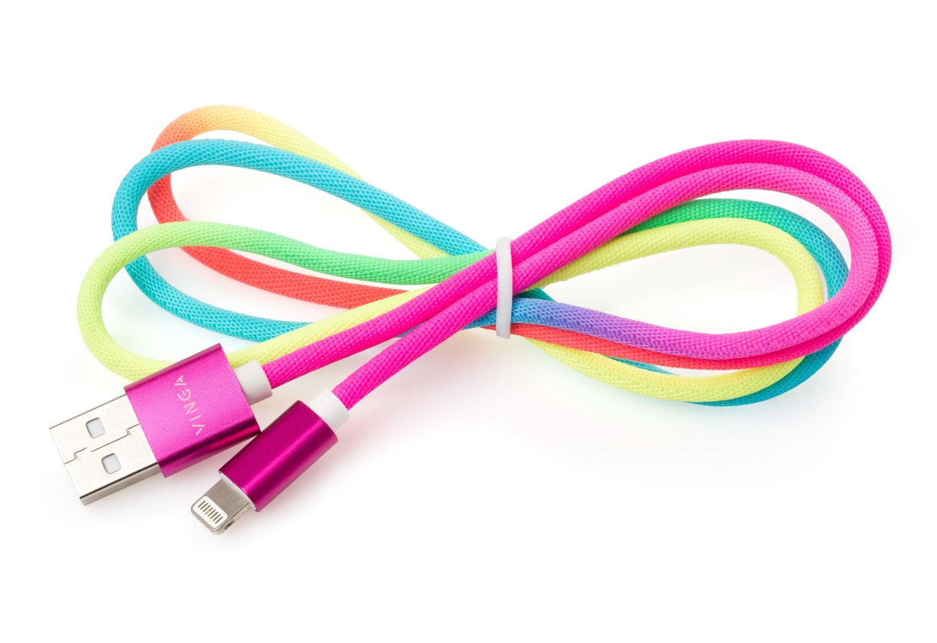 Дата кабель USB 2.0 AM to Lightning 1.0m rainbow nylon Vinga (VCPDCLCOLNB1RS)