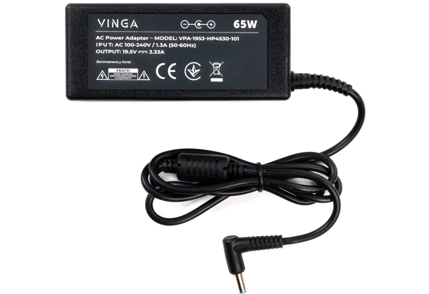 Блок живлення до ноутбуку Vinga HP 65W 19.5V 3.33А 4.5*3.0 (VPA-1953-HP4530-101)