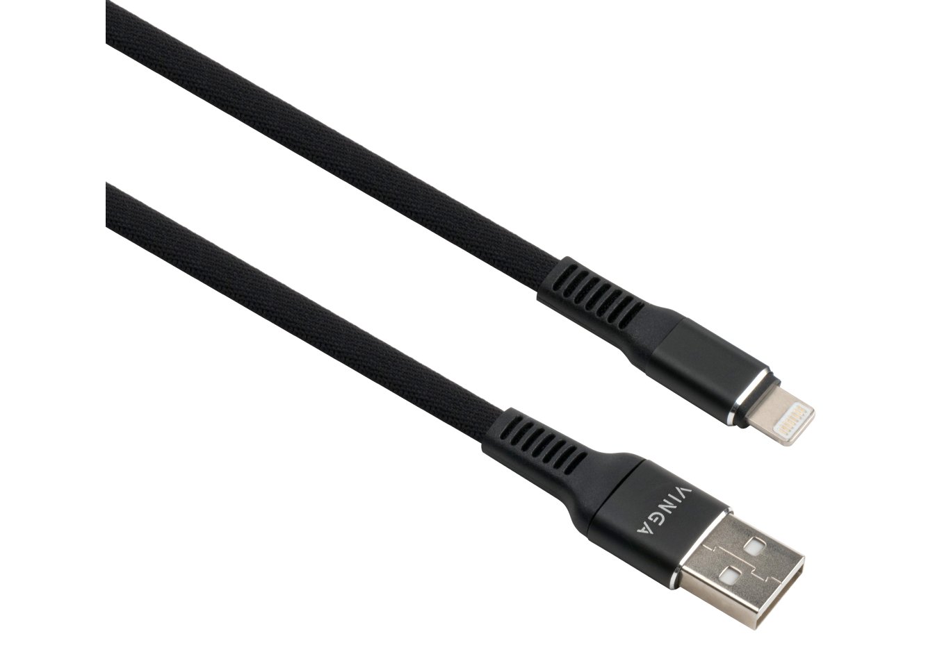 Дата кабель USB 2.0 AM to Lightning 1.0m flat nylon black Vinga (VCPDCLFNB1BK)
