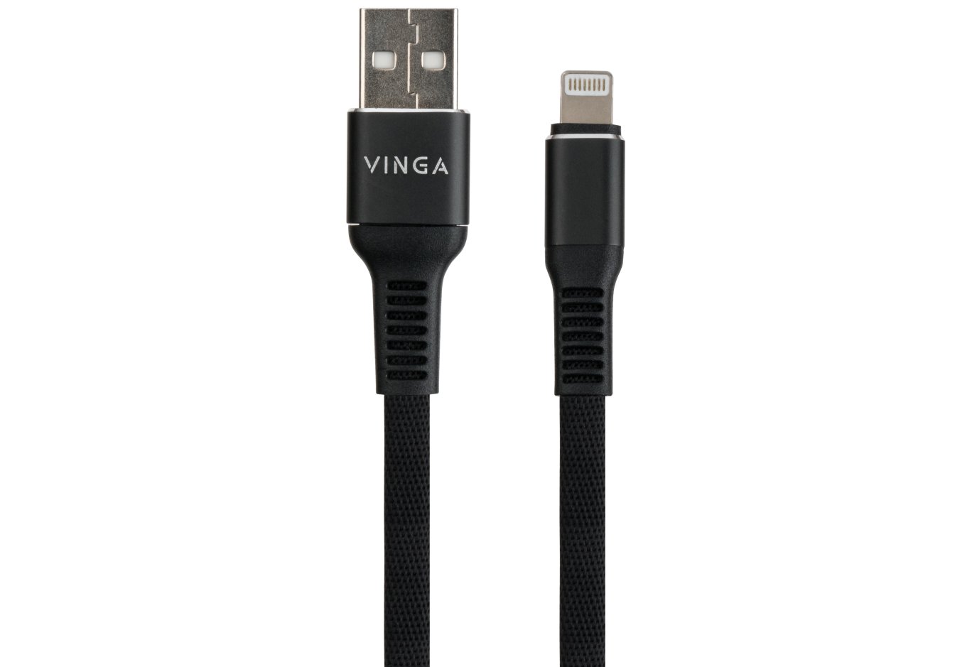 Дата кабель USB 2.0 AM to Lightning 1.0m flat nylon black Vinga (VCPDCLFNB1BK)