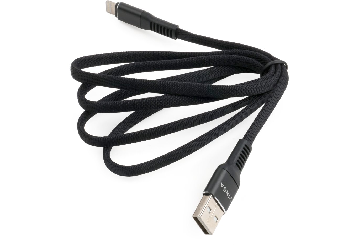 Дата кабель USB 2.0 AM to Lightning 1.0m flat nylon black Vinga (VCPDCLFNB1BK)
