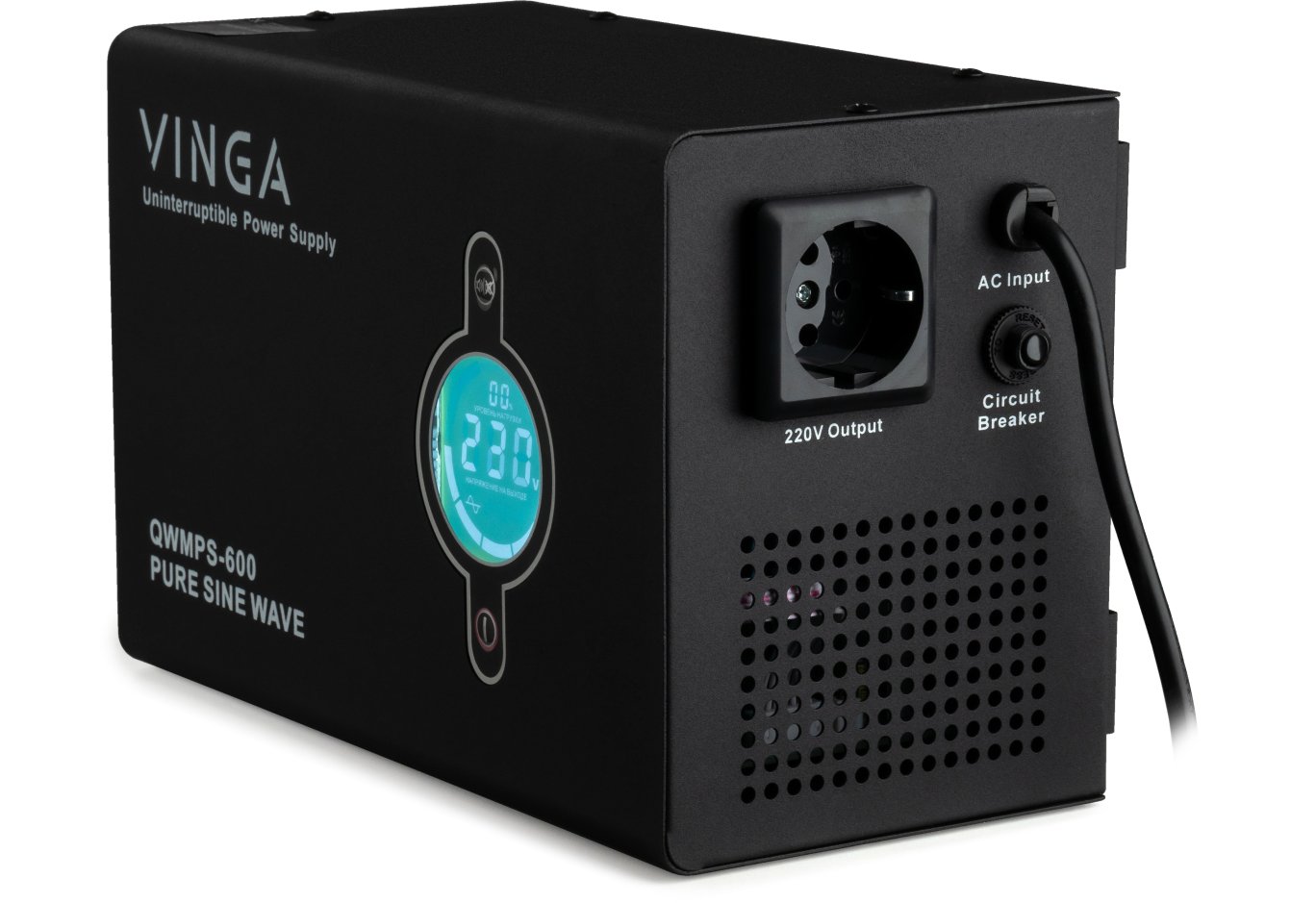 Пристрій безперебійного живлення Vinga QWMPS-600 600VA LCD (QWMPS-600)