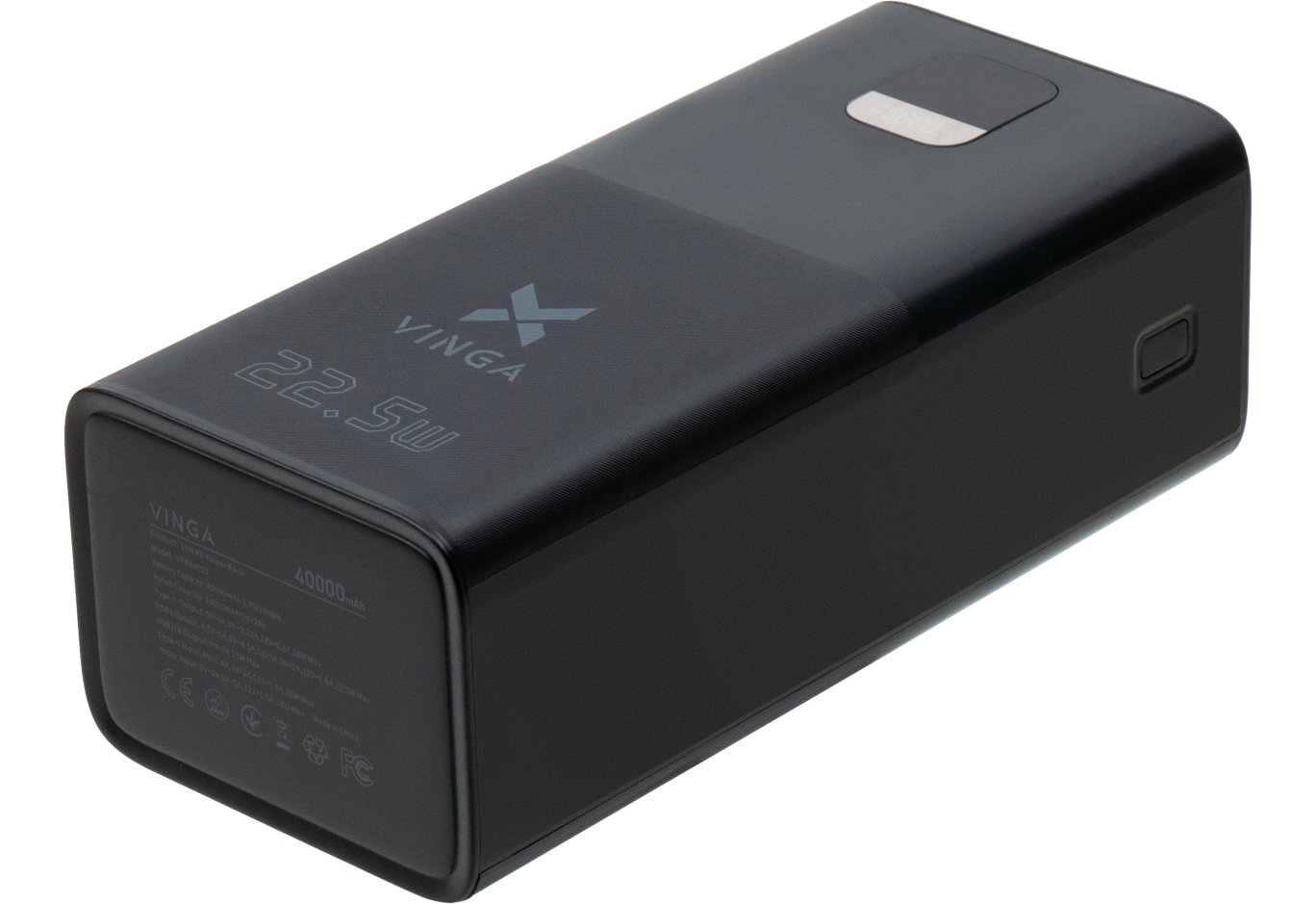 Батарея універсальна Vinga 40000 mAh 22.5W Display Black (VPBB4022)