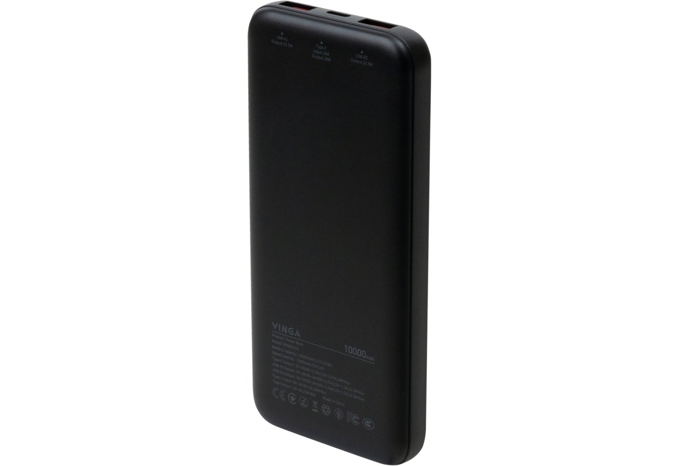 Батарея універсальна Vinga 10000 mAh 22.5W Display Black (VPBB1022)
