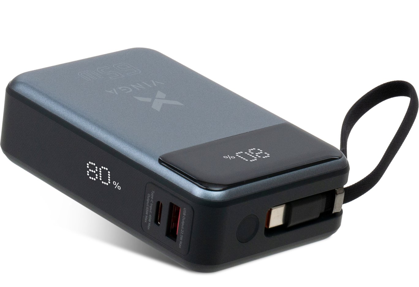 Батарея універсальна Vinga 20000 mAh 65W Display USB-C Cable Grey (VPBB2065C)