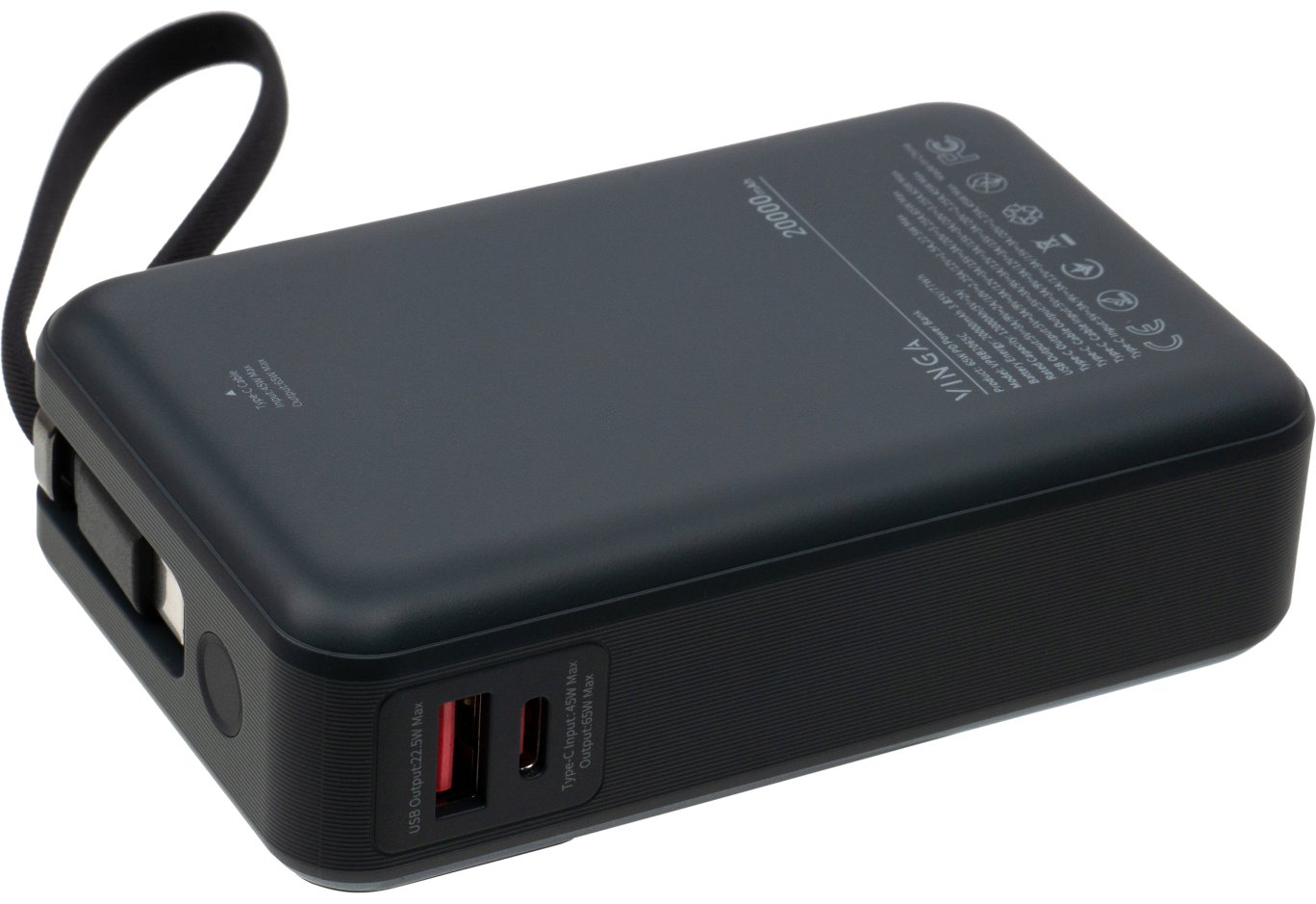 Батарея універсальна Vinga 20000 mAh 65W Display USB-C Cable Grey (VPBB2065C)
