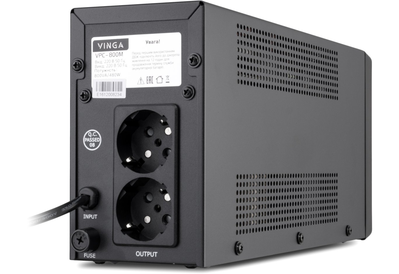 Пристрій безперебійного живлення Vinga LCD 800VA metal case (VPC-800M)