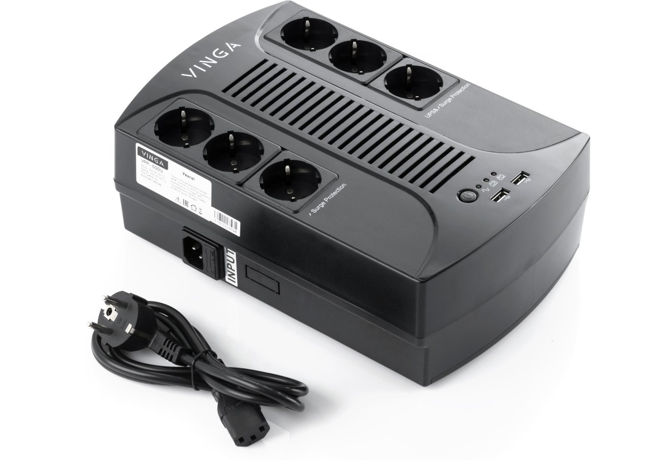 Пристрій безперебійного живлення Vinga 600VA-PU,  2USB*5V /1A (VPP-600U)