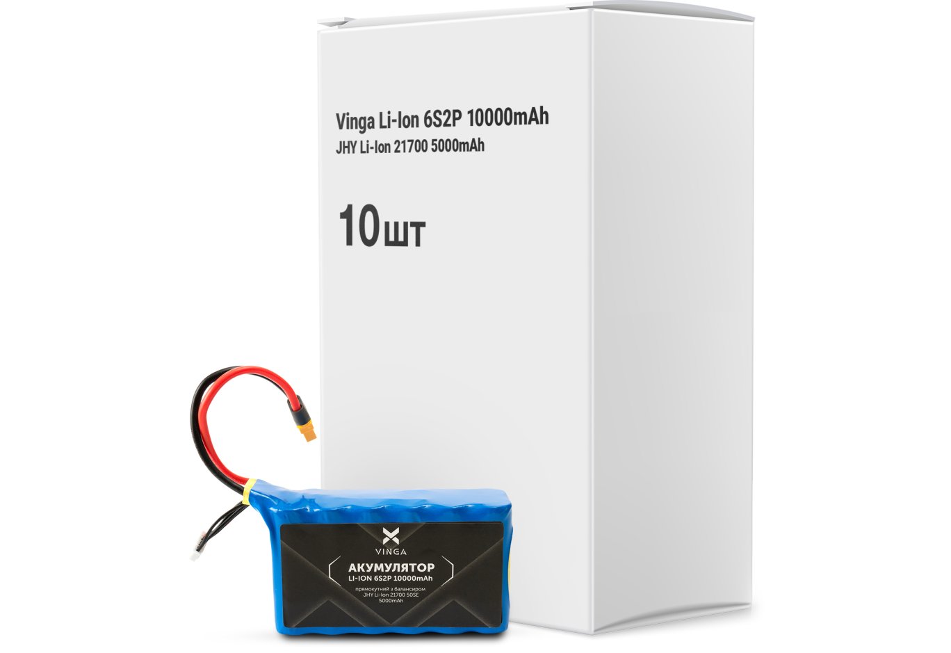 Акумуляторний блок Vinga Li-Ion 6S2P 10000mAh коробка 10 шт (JHY Li-Ion 21700 5000mAh) (V6S2P-10PCS-10000MAH)