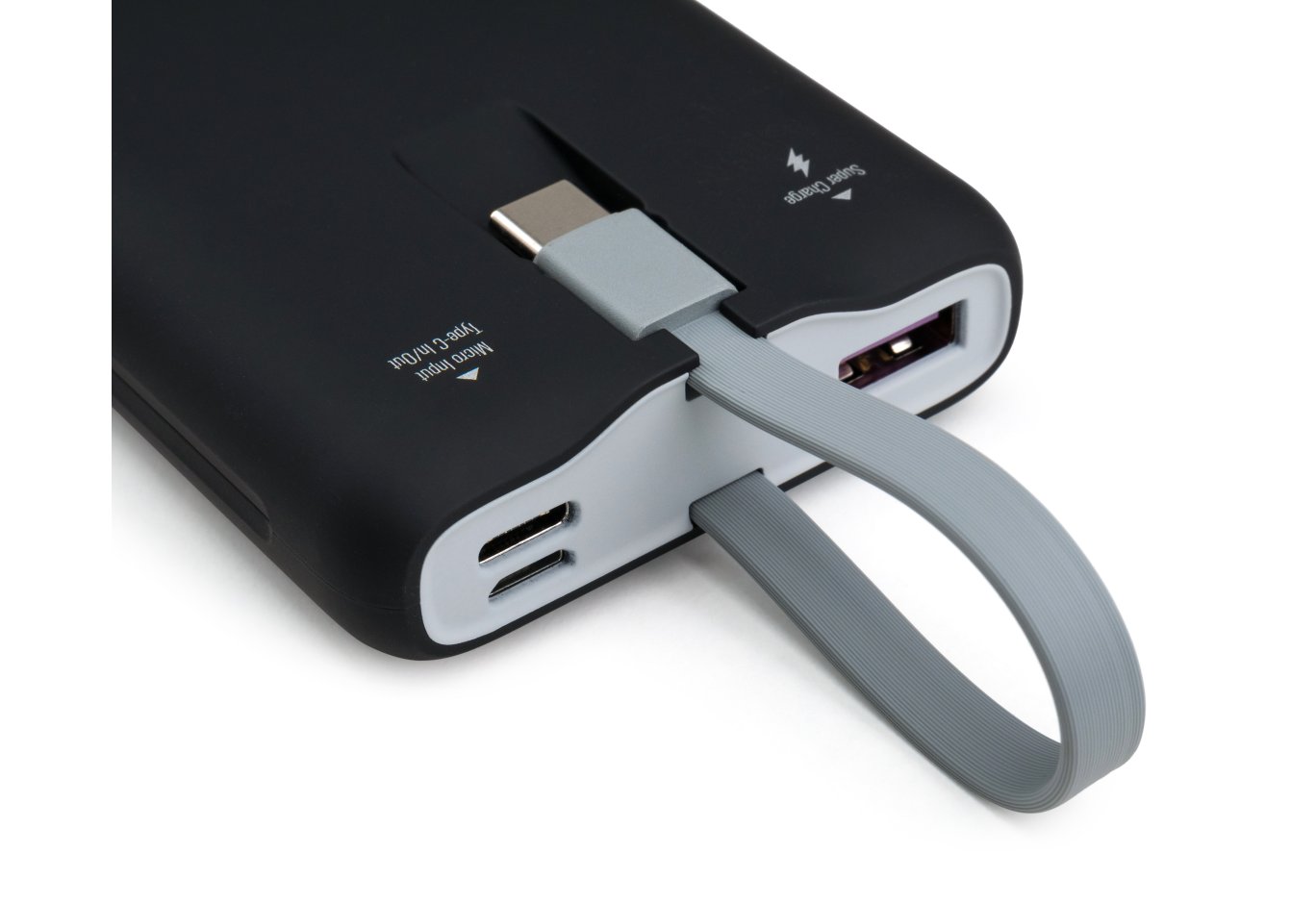 Батарея універсальна Vinga 10000 mAh SuperQC soft touch w/cable 22.5W black (VPB1SQSCBK)