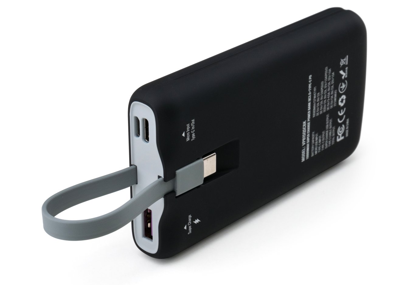 Батарея універсальна Vinga 10000 mAh SuperQC soft touch w/cable 22.5W black (VPB1SQSCBK)