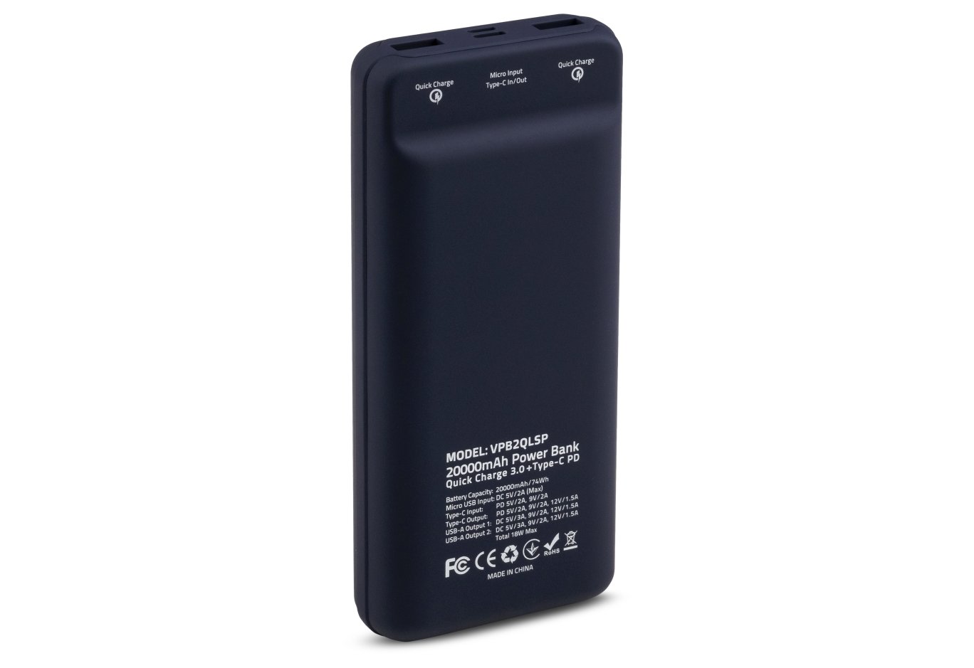 Universal Battery Vinga 20000 mAh QC3.0 Display soft touch purple (VPB2QLSP)