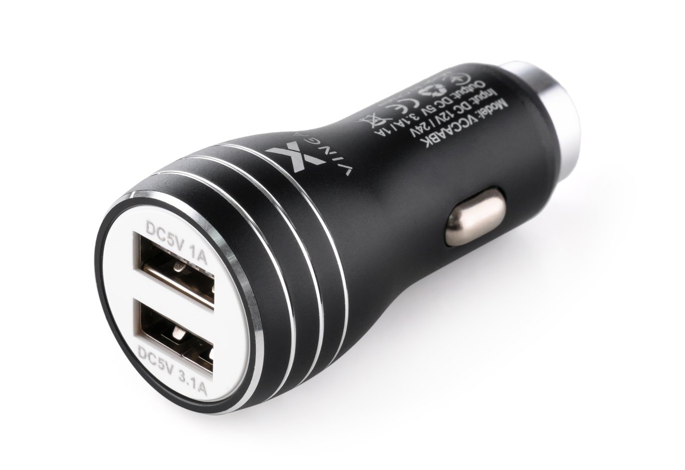 Зарядний пристрій Vinga Dual USB Car Charger aluminium 15.5W Max (VCCAABK)