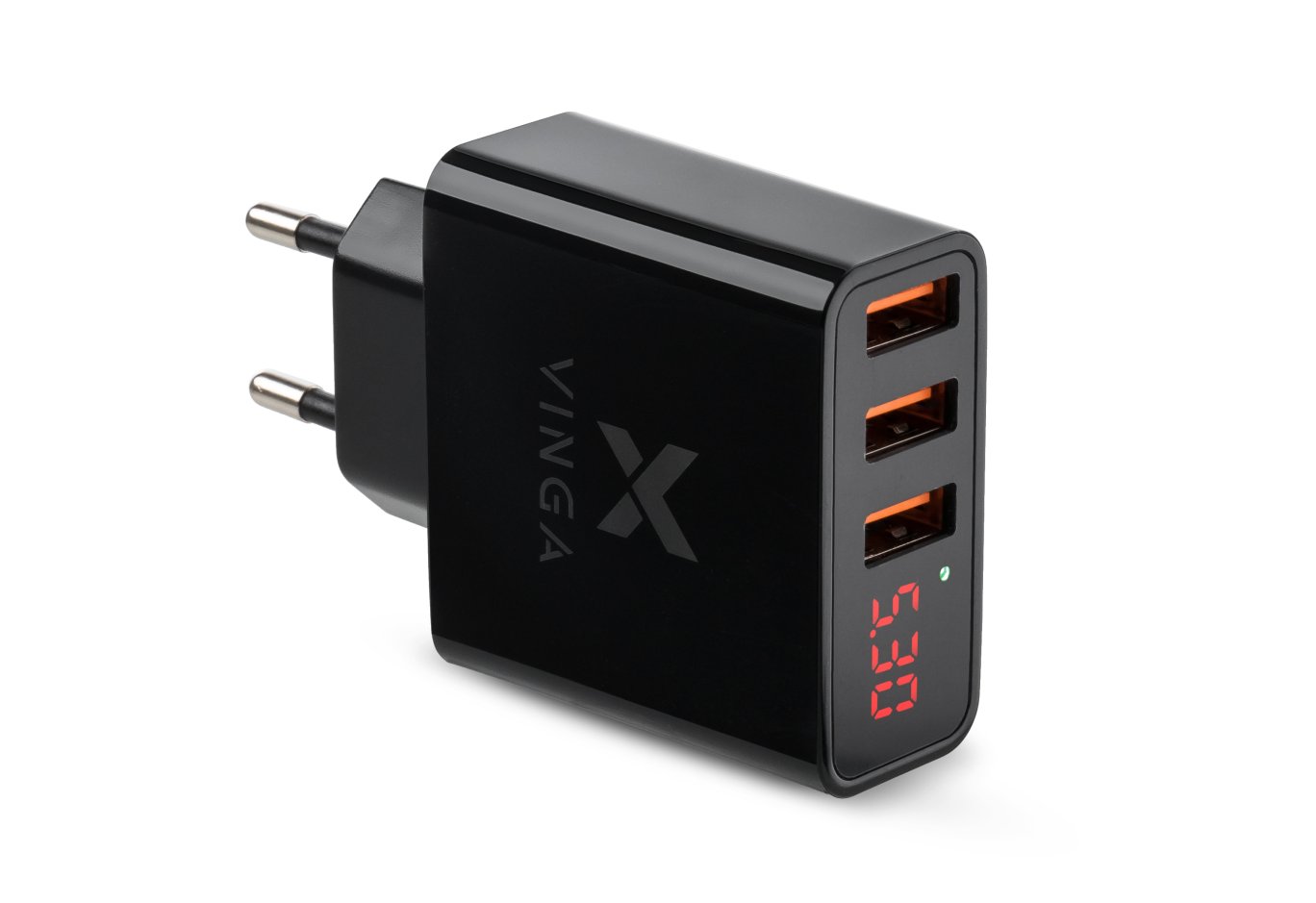 Зарядний пристрій Vinga 3 Port Display Wall Charger 17W Max (VWCAAADBK)