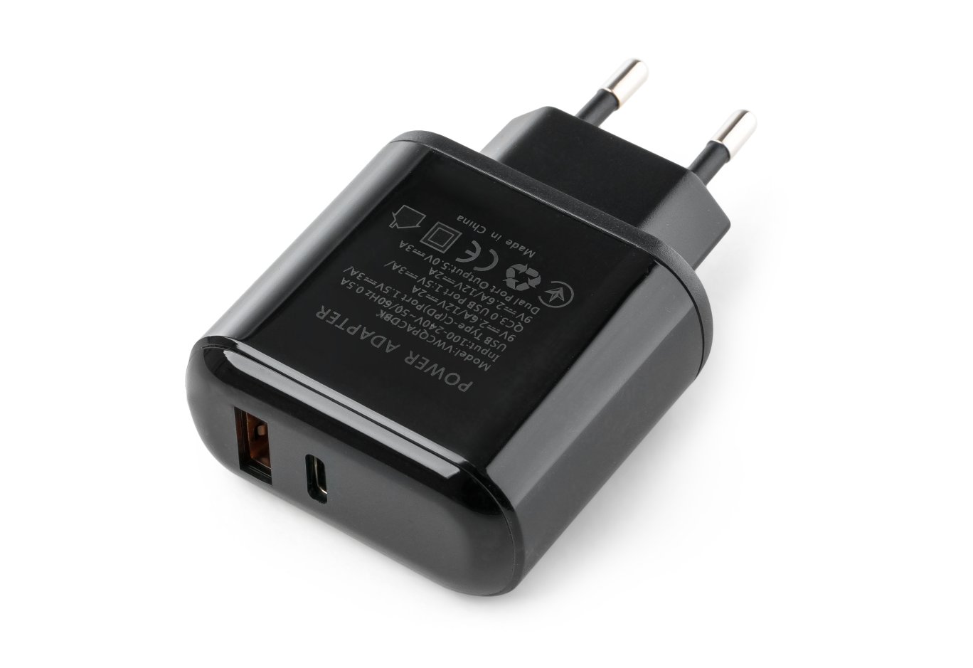 Зарядний пристрій Vinga 2 Port QC3.0+PD Display Wall Charger (VWCQPACDBK)